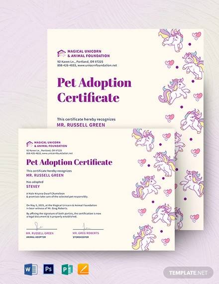 unicorn adoption certificate template
