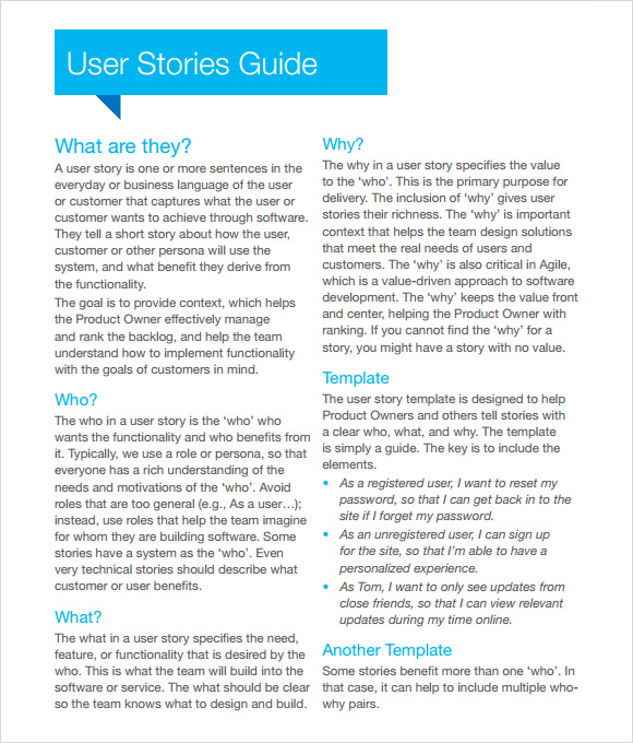 9+ User Story Templates - PDF, Excel