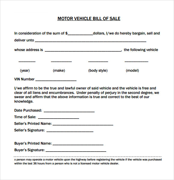 14 Sample Vehicle Bill Of Sales PDF Word Sample Templates