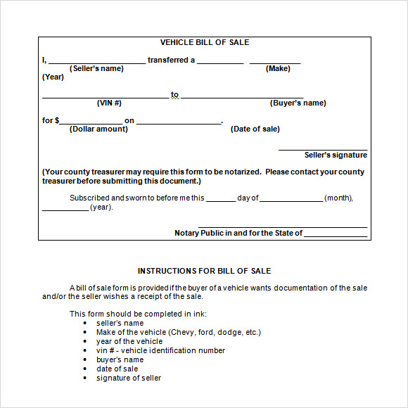 Vehicle Bill of Sale Template 14+ Download Free Documents in PDF , Word