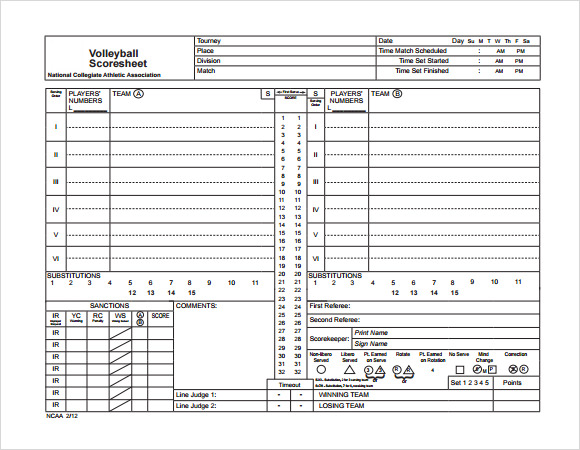 volleyball score sheet printable