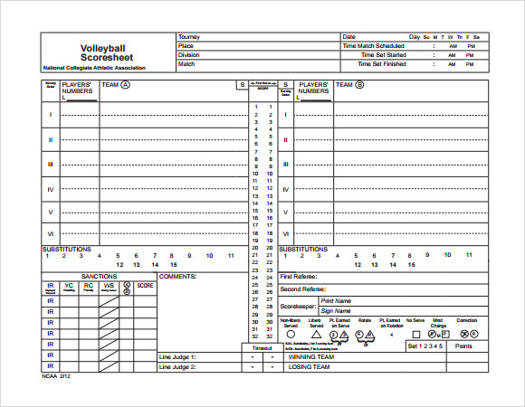 Volleyball Score Sheet Template 1