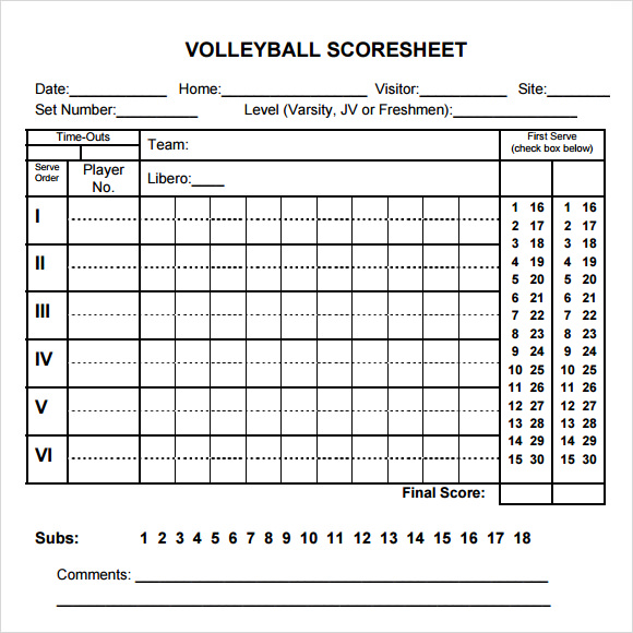 volleyball score sheet sample