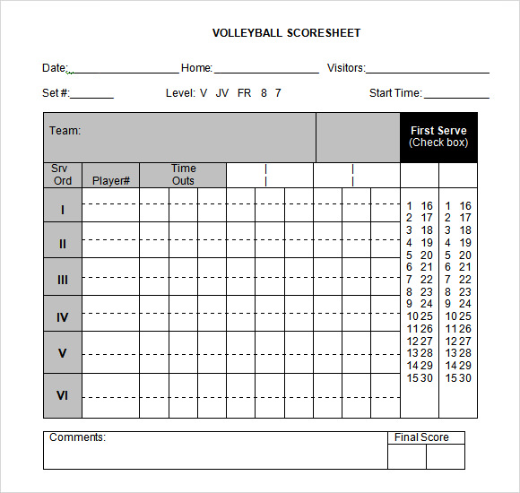 FREE 11+ Sample Volleyball Score Sheet Templates in Google Docs