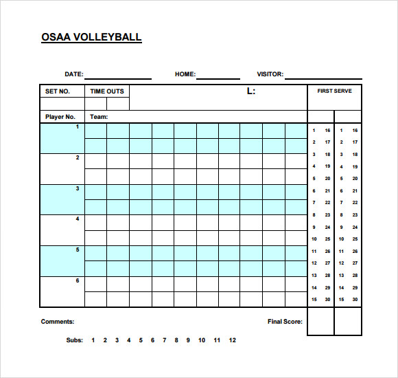 Volleyball Score Sheet Template.
