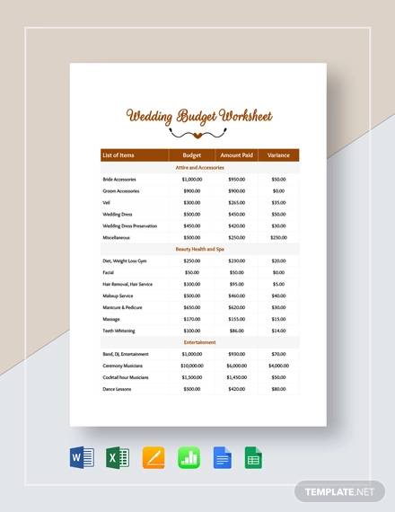 Free 8 Wedding Budget Worksheet Templates In Ms Word Pdf