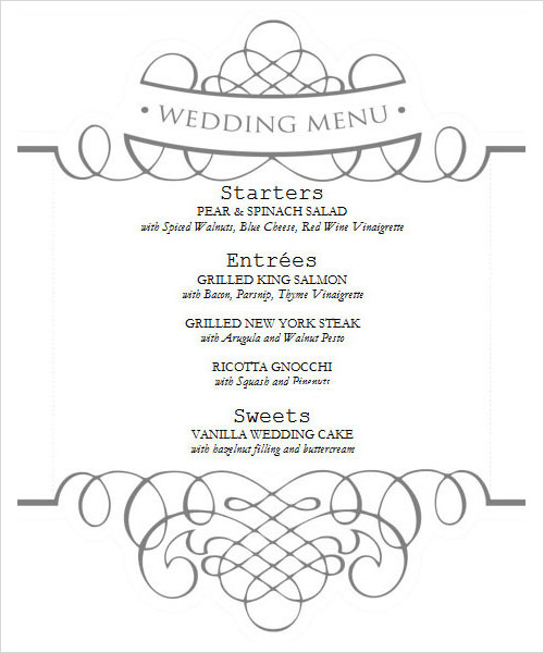 wedding menu template download free pdf