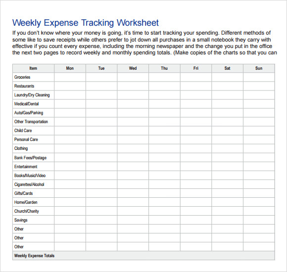 weekly expense tracking worksheet