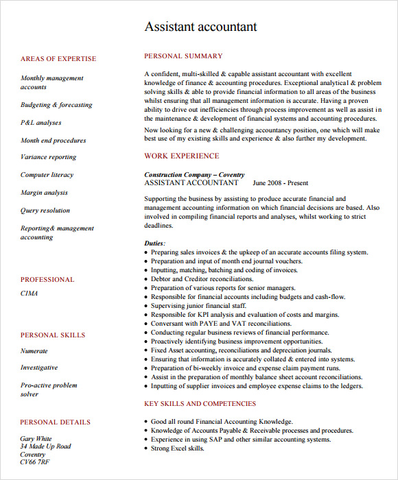 FREE 11 Sample Accounting Resume Templates In MS Word Pages Shop