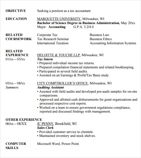 7 Sample Accounting Resume Templates Sample Templates
