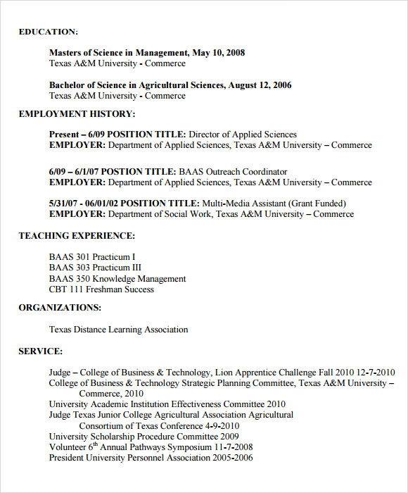 agriculture resume format