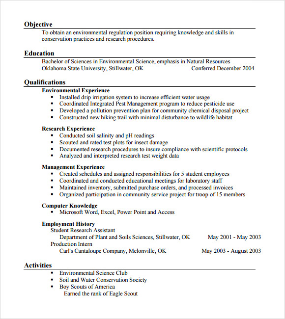 sample agriculture resume