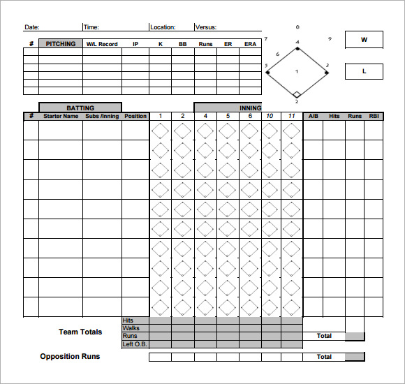 baseball score sheet example