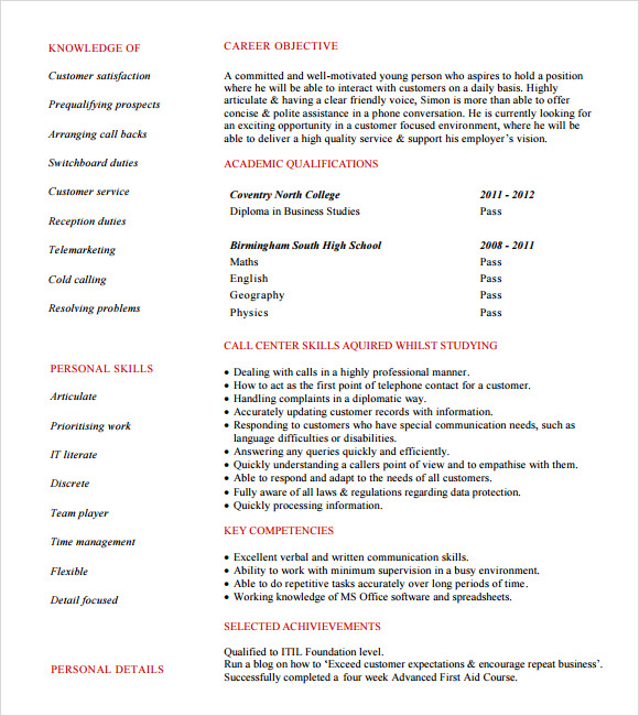 resume examples for bpo jobs