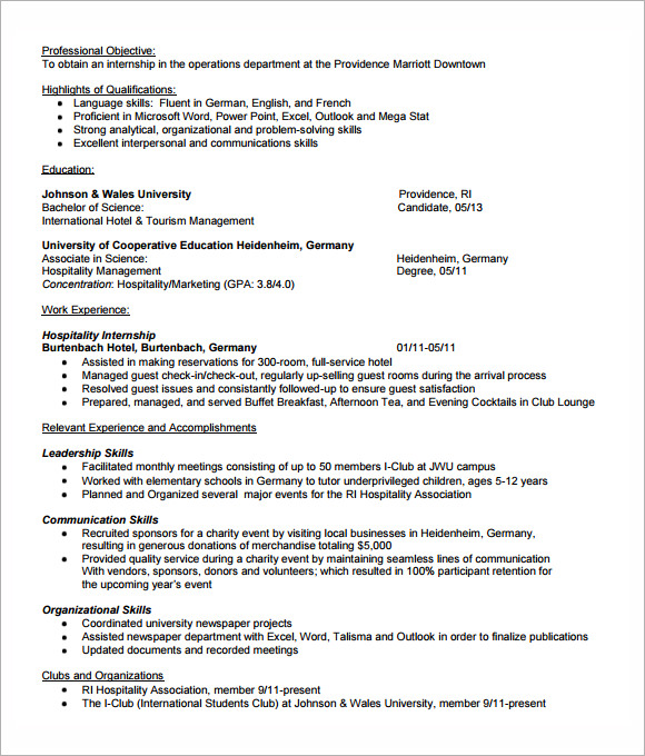 internship resume templates word free download 2018