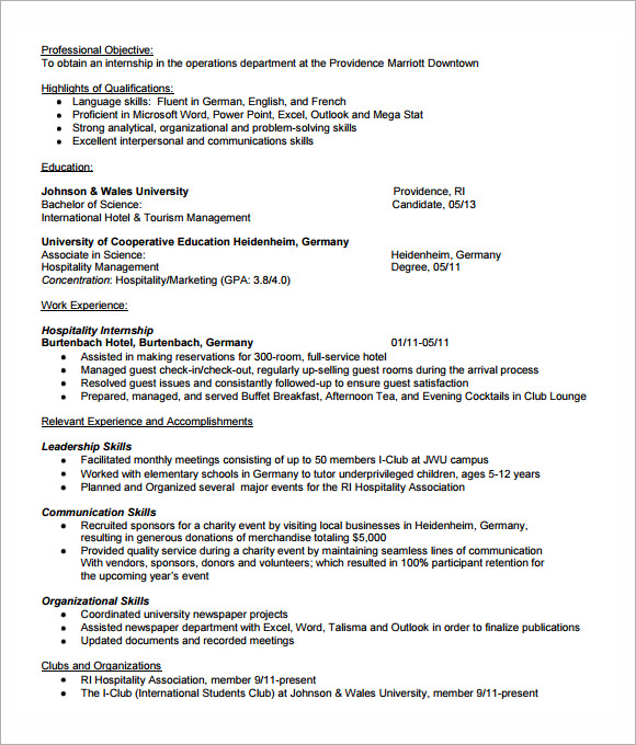 FREE 7 Sample Internship Resume Templates In PDF MS Word