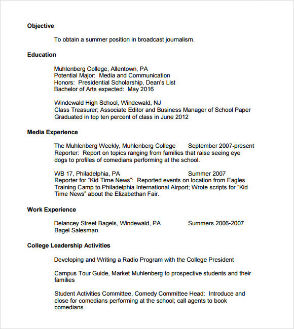 College resume templates word