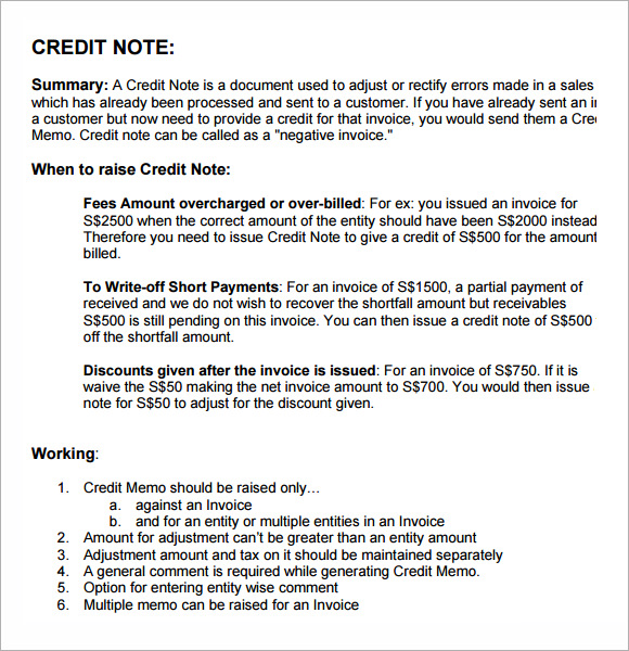 FREE 5+ Sample Credit Note Templates in PDF | PSD | MS Word