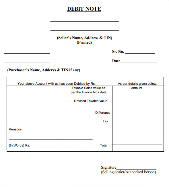 debit note template