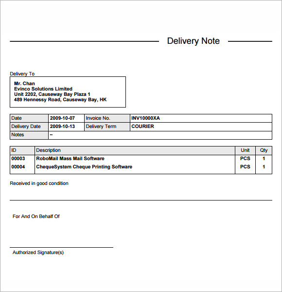 delivery note template pdf