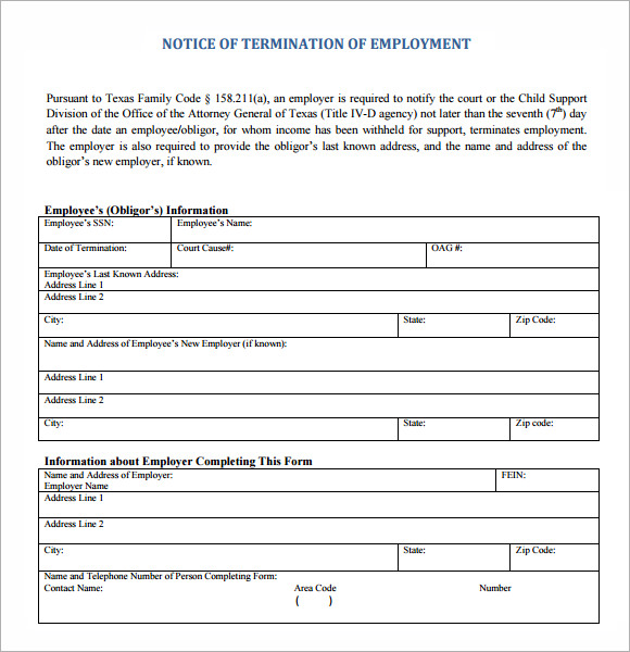 employee termination notice form