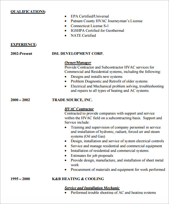 entry level hvac resume examples