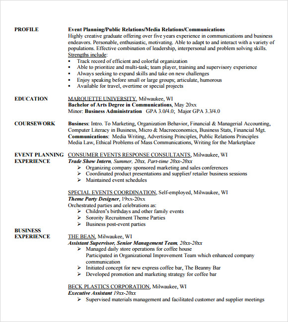 FREE 8+ Sample Event Planner Resume Templates in PDF