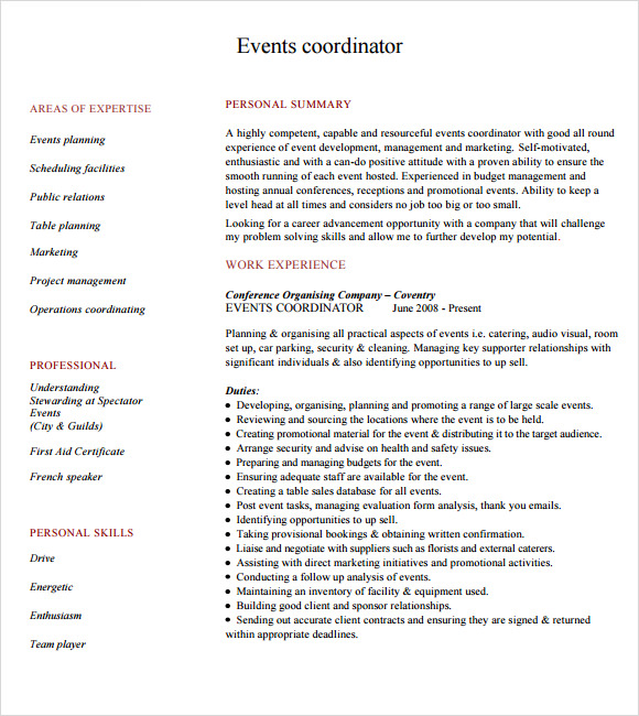 FREE 8+ Sample Event Planner Resume Templates in PDF