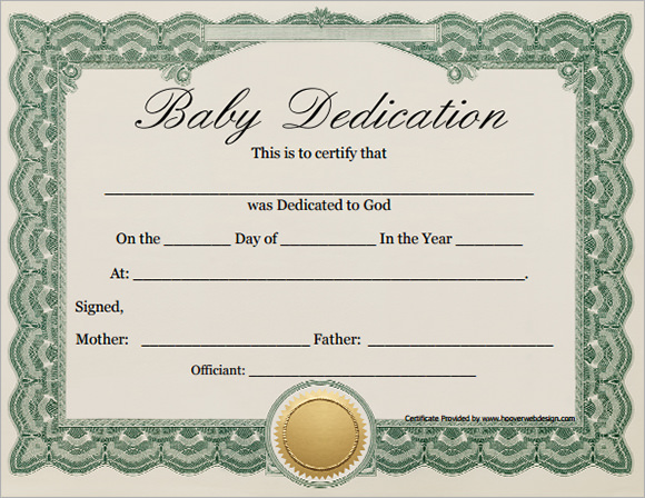 Dedication Certificate Templates Free Printable