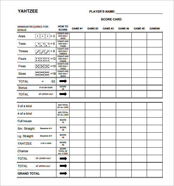 6 yahtzee score sheets templates sample templates