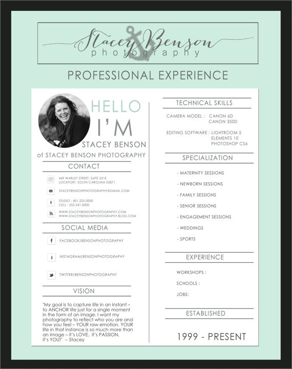 Photographer Resume Template Free Free Printable Templates