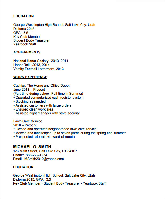 high school resume maker for college