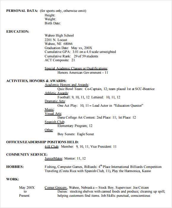 high school resume template pdf