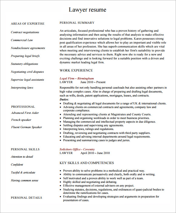 Resume commerical lawyer