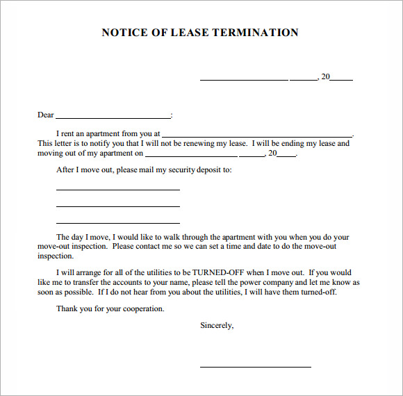 Early Termination Of Lease Agreement Template