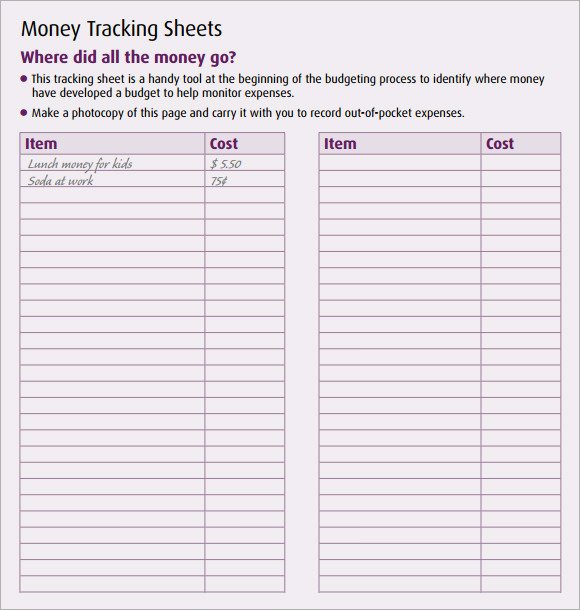 money tracking spreadsheet template