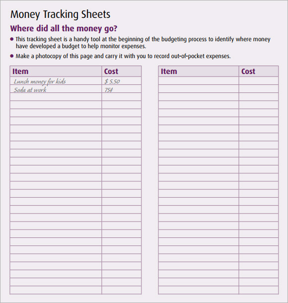 Money Tracker Template PDF Template