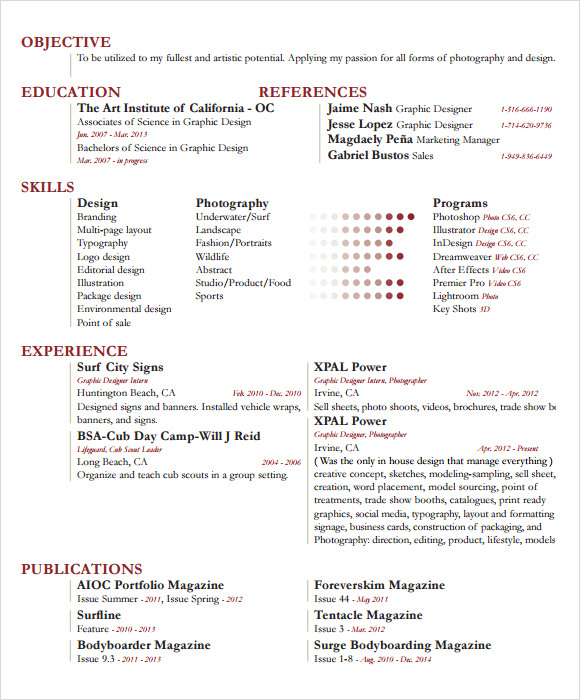 FREE 6+ Sample Photographer Resume Templates in PDF | PSD ...