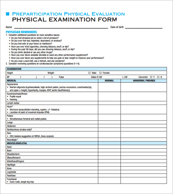 FREE 7+ Sample Physical Exam Templates in PDF PSD MS Word