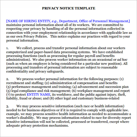 6 Sample Privacy Notice Templates to Download  Sample 