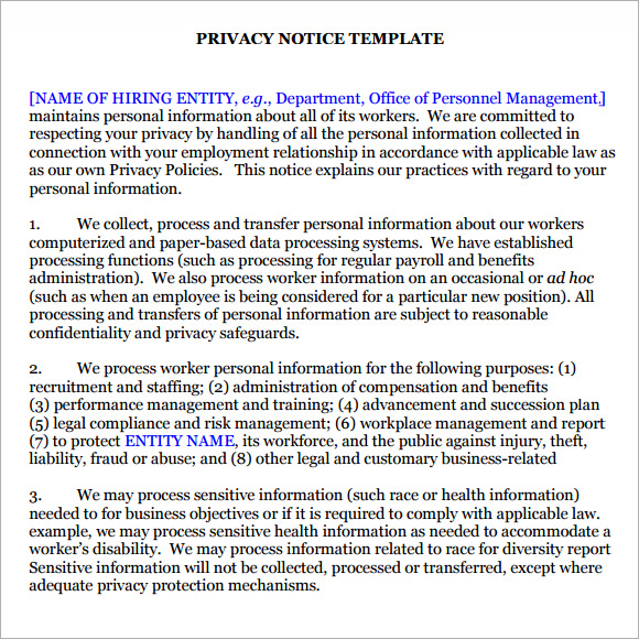 FREE 5 Sample Privacy Notice Templates In PDF PSD MS Word