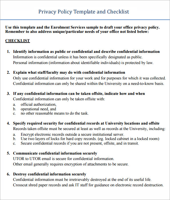 privacy statement template