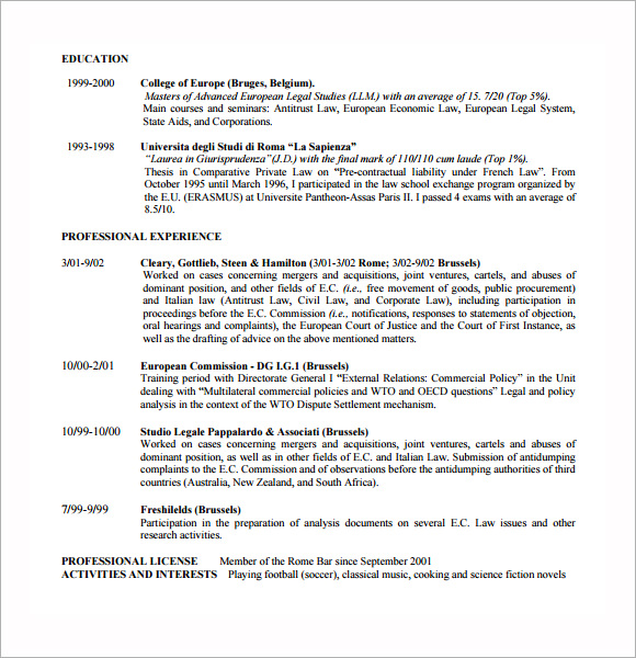 Lawyer resume samples