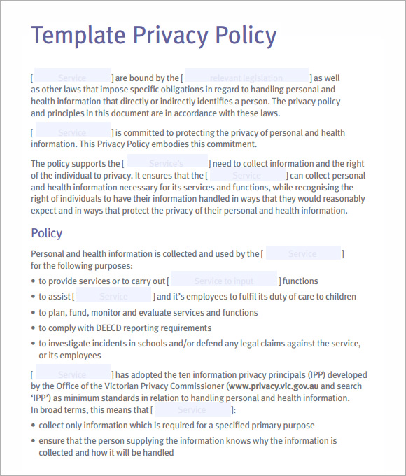 sample privacy policy