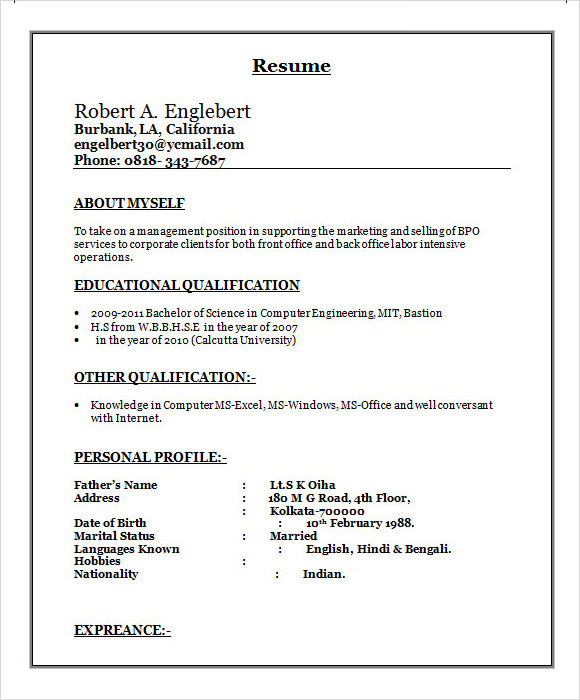 sample resume template free1