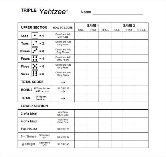 triple yahtzee score card