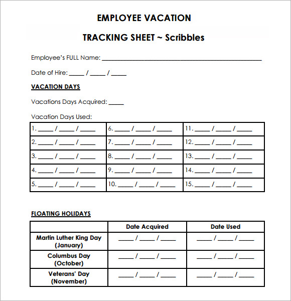 vacation tracking sheet