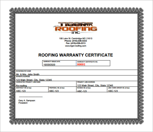 warranty certificate template