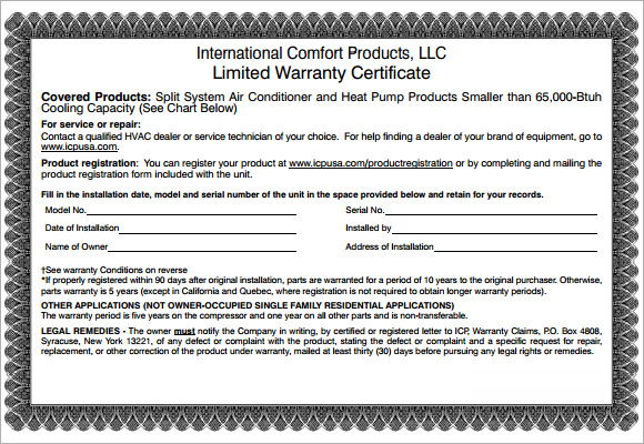 warranty certificate template word