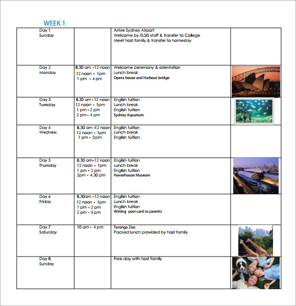 weekly itinerary form1